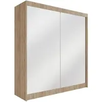 ALTDECOR Kleiderschrank mit Spiegel und Schiebetüren, kugelgelagerte Führungsschienen und Aluminium-Leisten 200cm Sonoma Eiche
