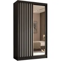 ALTDECOR Kleiderschrank mit Spiegel und Schiebetüren, kugelgelagerte Führungsschienen und Aluminium-Leisten - LAMELO - 120 cm - Schwarz/Schwarz/Weiß