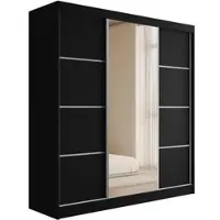 ALTDECOR Kleiderschrank mit Spiegel und Schiebetüren, Garderobenschrank mit viel Stauraum, Schwebetürenschrank, Schrank V2-LOFTIA 215x200 cm Schwarz