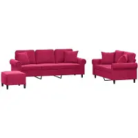 vidaXL 3-tlg. Sofagarnitur mit Kissen Weinrot Samt