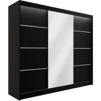 ALTDECOR Kleiderschrank mit Spiegel und Schiebetüren, kugelgelagerte Führungsschienen und Aluminium-Leisten, LED-Beleuchtung (weiß + 16 Farben) und Fernbedienung - PAOKI - 250 cm Schwarz