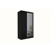 ALTDECOR Kleiderschrank mit Spiegel und Schiebetüren, kugelgelagerte Führungsschienen und Aluminium-Leisten, LED-Beleuchtung mit Fernbedienung - PARTI - 150 cm - Schwarz