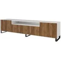 ALTDECOR TV-Schrank NOA-2-S mit Gefrästen Fronten 200x53x41 Lowboard, TV Möbel, TV Cabinet, Fernsehtisch, Fernseher Schrank, TV Kommode, TV Tisch, TV Sideboard, TV Board - Weiß / Katania