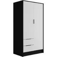 ALTDECOR Kleiderschrank mit Flügeltüren, Garderobenschrank mit viel Stauraum, Vielseitiger Drehtürenschrank, Schrank KOLIN 100x200 cm Schwarz Weiß