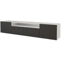 ALTDECOR TV-Schrank KITO-W mit Gefrästen Fronten 200x40x41 Lowboard hängend, TV Möbel, TV Cabinet, Fernsehtisch, Fernsehschrank, TV Kommode, TV Tisch, TV Sideboard, TV Board - Weiß / Schwarz