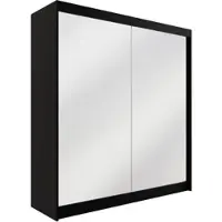 ALTDECOR Kleiderschrank mit Spiegel und Schiebetüren, kugelgelagerte Führungsschienen und Aluminium-Leisten 200cm Schwarz