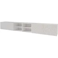 ALTDECOR TV-Schrank ZENO-W mit Gefrästen Fronten 3x100x40x40 Lowboard hängend, TV Möbel, TV Cabinet, Fernsehtisch, Fernsehschrank, TV Kommode, TV Tisch, TV Sideboard, TV Board - Weiß