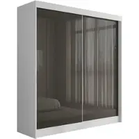 ALTDECOR Kleiderschrank mit Lacobel-Schiebetüren, kugelgelagerte Führungsschienen und Aluminium-Leisten - PEKA - 200 cm Weiß / Grau