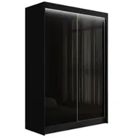ALTDECOR Kleiderschrank mit Lacobel-Schiebetüren, kugelgelagerte Führungsschienen und Aluminium- Leisten, LED-Beleuchtung (weiß + 16 Farben) und Fernbedienung - PEKA - 150 cm Schwarz / Schwarz