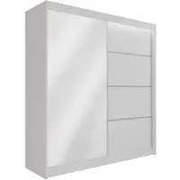 ALTDECOR Kleiderschrank mit Spiegel und Schiebetüren, kugelgelagerte Führungsschienen und Aluminium-Leisten, LED-Beleuchtung (weiß + 16 Farben) und Fernbedienung - PAOKI - 200 cm Weiß