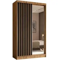 ALTDECOR Kleiderschrank mit Spiegel und Schiebetüren, kugelgelagerte Führungsschienen und Aluminium-Leisten - LAMELO - 120 cm - Artisan/Schwarz /Artisan