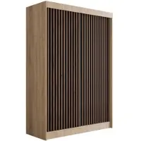 ALTDECOR Kleiderschrank mit Lamel-Schiebetüren, kugelgelagerte Führungsschienen und Aluminium-Leisten - VILANv2 - 120 cm Sonoma Eiche + Lamelle Eiche Wotan