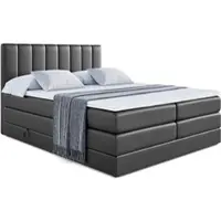 ALTDECOR Boxspringbett mit 2 Matratzen und Topper - 200x200 cm - OTTA KING - Schwarz Kunstleder - Polsterbett mit, H3- und H4- Matratzen, Bettkasten und Lattenrost, Bett mit Stauraum