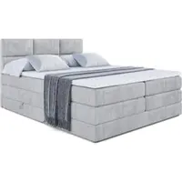 ALTDECOR Boxspringbett mit 2 Matratzen und Topper - 140x200 cm - OHIO KING - Hellgrau Samt - Polsterbett mit, H3- und H4- Matratzen, Bettkasten und Lattenrost, Bett mit Stauraum