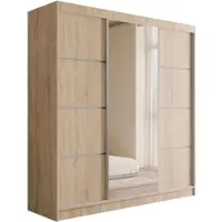 ALTDECOR Kleiderschrank mit Spiegel und Schiebetüren, Garderobenschrank mit viel Stauraum, Schwebetürenschrank, Schrank V2-LOFTIA 215x200 cm Sonoma Eiche