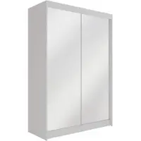ALTDECOR Kleiderschrank mit Spiegel und Schiebetüren, kugelgelagerte Führungsschienen und Aluminium-Leisten 150 cm Weiß