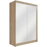 ALTDECOR Kleiderschrank mit Spiegel und Schiebetüren, kugelgelagerte Führungsschienen und Aluminium-Leisten, LED-Beleuchtung (weiß + 16 Farben) und Fernbedienung 150 cm Sonoma Eiche