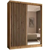 ALTDECOR Kleiderschrank mit Spiegel und Schiebetüren, kugelgelagerte Führungsschienen und Aluminium-Leisten - LAMELO - 160 cm - Artisan/Artisan/Schwarz