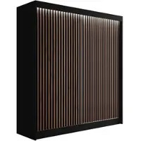 ALTDECOR Kleiderschrank mit Lamel-Schiebetüren, Führungsschienen und Aluminium- Leisten, LED-Beleuchtung und Fernbedienung - VILANv2 - 200 cm Schwarz + Lamelle Eiche Wotan