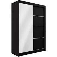 ALTDECOR Kleiderschrank mit Spiegel und Schiebetüren, kugelgelagerte Führungsschienen und Aluminium-Leisten - PAOKI - 150 cm Schwarz