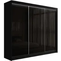 ALTDECOR Kleiderschrank mit Lacobel-Schiebetüren, kugelgelagerte Führungsschienen und Aluminium- Leisten, LED-Beleuchtung (weiß + 16 Farben) und Fernbedienung - PEKA - 250 cm Schwarz / Schwarz