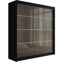 ALTDECOR Kleiderschrank mit Lacobel-Schiebetüren, kugelgelagerte Führungsschienen und Aluminium-Leisten - PEKA3 - 200 cm Schwarz / Grau