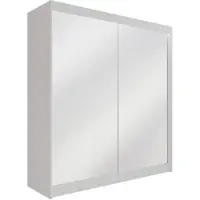 ALTDECOR Kleiderschrank mit Spiegel und Schiebetüren, kugelgelagerte Führungsschienen und Aluminium-Leisten, LED-Beleuchtung (weiß + 16 Farben) und Fernbedienung 200cm Weiß