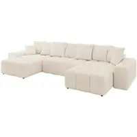 ALTDECOR Ecksofa in U-Form mit Schlaffunktion und Bettkasten ENIL-U 401x189x68 cm Beige - Corner Sofa Bett Eckcouch Couch L-Form Schlafcouch Ausziehbar Wohnlandschaft Schlafsofa Cauchsofa