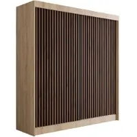 ALTDECOR Kleiderschrank mit Lamel-Schiebetüren, kugelgelagerte Führungsschienen und Aluminium-Leisten - VILANv2 - 200 cm Sonoma Eiche + Lamelle Eiche Wotan