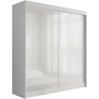 ALTDECOR Kleiderschrank mit Lacobel-Schiebetüren, kugelgelagerte Führungsschienen und Aluminium-Leisten - PEKA - 200 cm Weiß / Weiß