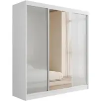 ALTDECOR Kleiderschrank mit Spiegel und Schiebetüren, Garderobenschrank mit viel Stauraum, Schwebetürenschrank, Schrank mit Lacobel-Schiebetüren V2-STILO 215x200 cm Weiß