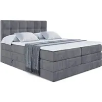 ALTDECOR Boxspringbett mit 2 Matratzen und Topper - 160x200 cm - MARCE KING - Dunkelgrau Samt - Polsterbett mit, H3- und H4- Matratzen, Bettkasten und Lattenrost, Bett mit Stauraum