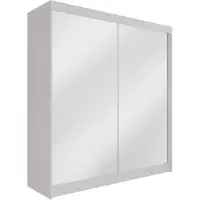 ALTDECOR Kleiderschrank mit Spiegel und Schiebetüren, kugelgelagerte Führungsschienen und Aluminium-Leisten 200cm Weiß