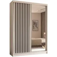 ALTDECOR Kleiderschrank mit Spiegel und Schiebetüren, kugelgelagerte Führungsschienen und Aluminium-Leisten - LAMELO - 150 cm - Weiß/Weiß/Schwarz