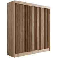 ALTDECOR Kleiderschrank mit Lamel-Schiebetüren, kugelgelagerte Führungsschienen und Aluminium-Leisten - VILANv2 - 200 cm Sonoma Eiche + Sonoma Eiche + Lamelle Eiche Wotan