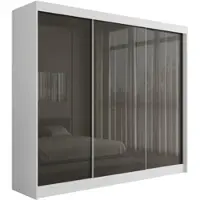 ALTDECOR Kleiderschrank mit Lacobel-Schiebetüren, kugelgelagerte Führungsschienen und Aluminium-Leisten - PEKA - 250 cm Weiß / Grau