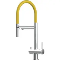 VIZIO NIEDERDRUCK 3 Wege Wasserhahn Küchenarmatur Edelstahl Massiv mit 360° Schwenkbarem Auslauf Abnehmbare 2 Strahl Handbrause Gebürstet Gelb