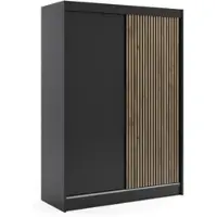 ALTDECOR Kleiderschrank mit Lamel-Schiebetüren, kugelgelagerte Führungsschienen und Aluminium-Leisten - VILO - 150 cm - Schwarz/Lamelle Eiche Wotan