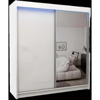 ALTDECOR Kleiderschrank mit Spiegel und Schiebetüren, kugelgelagerte Führungsschienen und Aluminium-Leisten, LED-Beleuchtung mit Fernbedienung - PARTI - 200 cm - Weiß