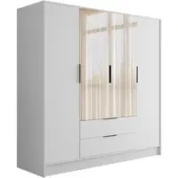 ALTDECOR Kleiderschrank mit Spiegel und Flügeltüren, Garderobenschrank mit viel Stauraum, Vielseitiger Drehtürenschrank, Schrank KOLIN 200x200 cm Weiß