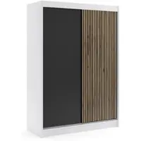 ALTDECOR Kleiderschrank mit Lamel-Schiebetüren, kugelgelagerte Führungsschienen und Aluminium-Leisten - VILO - 150 cm - Weiß/Lamelle Eiche Wotan