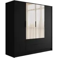 ALTDECOR Kleiderschrank mit Spiegel und Flügeltüren, Garderobenschrank mit viel Stauraum, Vielseitiger Drehtürenschrank, Schrank KOLIN 200x200 cm Schwarz