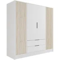 ALTDECOR Kleiderschrank mit selbstschließenden, Lamellentüren, Lamellen, Flügeltüren - NELIA - 200 cm Weiß / Artisan