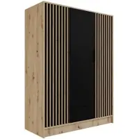 ALTDECOR Kleiderschrank mit selbstschließenden, Lamellentüren, Lamellen, Flügeltüren - NELIA - 150 cm Artisan / Schwarz / Artisan