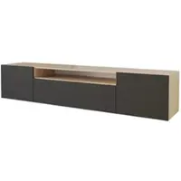 ALTDECOR TV-Schrank ELIO-W mit modernen Fronten, 200x40x41 Lowboard hängend, TV Möbel, TV Cabinet, Fernsehtisch, Fernsehschrank, TV Kommode, TV Tisch, TV Sideboard, TV Board - Artisan / Schwarz