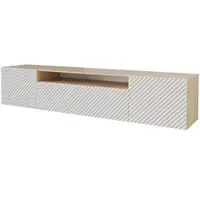 ALTDECOR TV-Schrank ZENO-W mit Gefrästen Fronten 200x40x41 Lowboard hängend, TV Möbel, TV Cabinet, Fernsehtisch, Fernsehschrank, TV Kommode, TV Tisch, TV Sideboard, TV Board - Artisan / Weiß