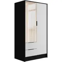 ALTDECOR Kleiderschrank mit Spiegel und Flügeltüren, Garderobenschrank mit viel Stauraum, Vielseitiger Drehtürenschrank, Schrank KOLIN 100x200 cm Schwarz Weiß