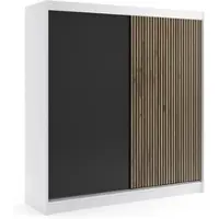 ALTDECOR Kleiderschrank mit Lamel-Schiebetüren, kugelgelagerte Führungsschienen und Aluminium-Leisten - VILO - 200 cm - Weiß/Lamelle Eiche Wotan