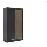 ALTDECOR Kleiderschrank mit Lamel-Schiebetüren, kugelgelagerte Führungsschienen und Aluminium-Leisten, LED-Beleuchtung und Fernbedienung - VILO - 120 cm - Schwarz/Lamelle Eiche Wotan