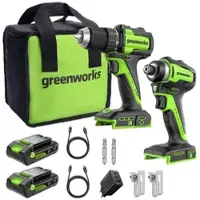 Greenworks POWERALL 24V Akkuschrauber + Schlagschrauber Set - 2x 2Ah Akkus